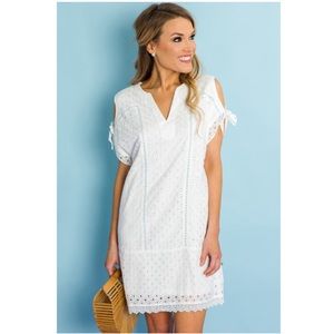 White Eyelet Cold Shoulder Dress